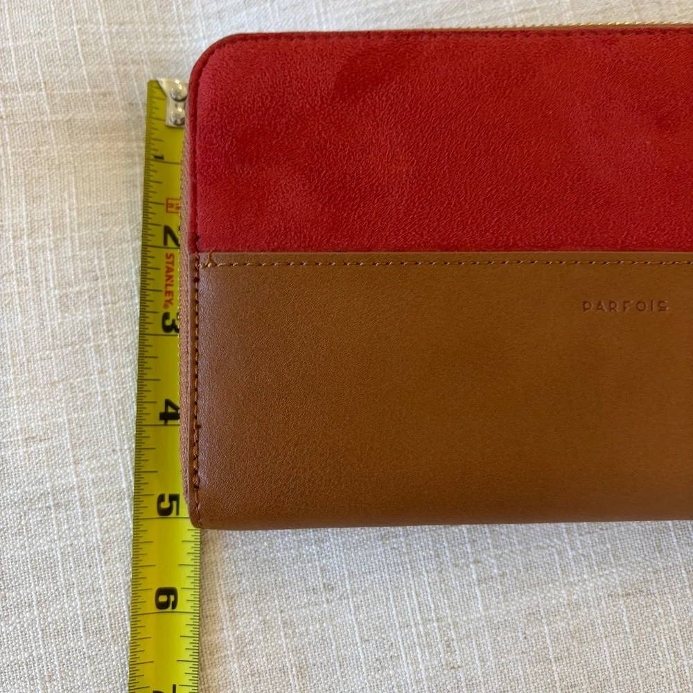 Parfois Two-Tone Colorblock Wallet - Red/Brown Suede - Celine Style